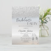 Elegant Silver Glitzer Bokeh Bachelorette Einladung (Stehend Vorderseite)