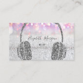 Elegant Silver Glitzer Bokeh Headphone DJ Visitenkarte (Vorderseite)