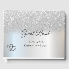 Elegant Silver Glitzer Bokeh Hearts Wedding Gästebuch