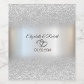 Elegant Silver Glitzer Bokeh Hearts Wedding Weinetikett (Einzelnes Label)