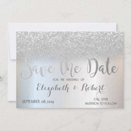 Elegant Silver Glitzer Bokeh Save the Date (Vorderseite)