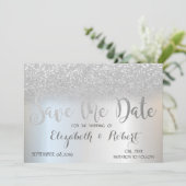 Elegant Silver Glitzer Bokeh Save the Date (Stehend Vorderseite)