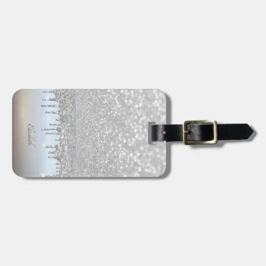 Elegant Silver Glitzer Bokeh Tropfen Gepäckanhänger (Vorderseite horizontal)