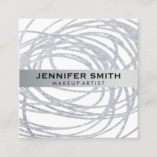 Elegant Silver Glitzer Scribble Quadratische Visitenkarte (Vorderseite)