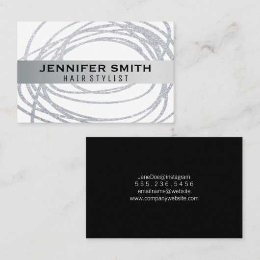 Elegant Silver Glitzer Scribble Visitenkarte (Vorne/Hinten)