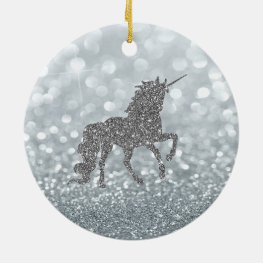 Elegant Silver Glitzer Unicorn Bokeh Keramik Ornament (Hinten)