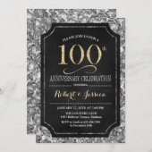 Elegant Silver Gold Black 100 Jahre alt Einladung (Vorne/Hinten)