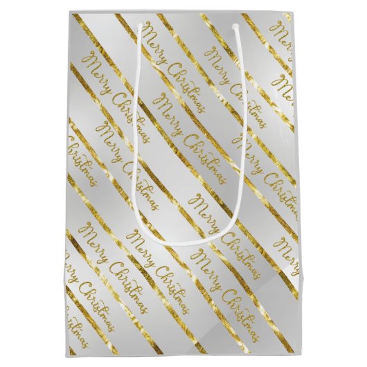 Elegant Silver Gold Frohe Weihnachten Mittlere Geschenktüte (Rückseite)