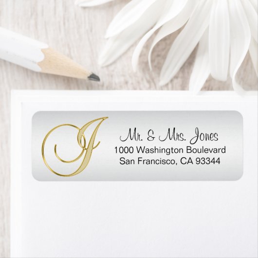 Elegant Silver Gold Monogram Letter 'J' Return (Insitu)