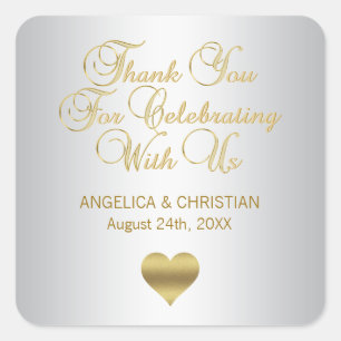 Elegant Silver & Gold Vielen Dank für Ihre Hochzei Quadratischer Aufkleber