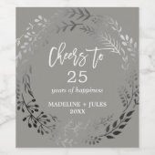 Elegant Silver Gray Cheers to 25 Years Anniversary Weinetikett (Einzelnes Label)