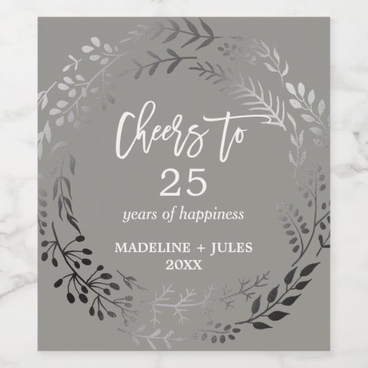 Elegant Silver Gray Cheers to 25 Years Anniversary Weinetikett (Einzelnes Label)