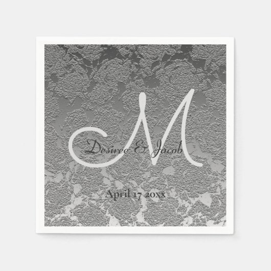 Elegant Silver Gray Custom Wedding Monogram Napkin Serviette (Vorderseite)