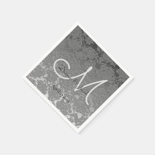 Elegant Silver Gray Custom Wedding Monogram Napkin Serviette (Ecke)