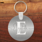 Elegant Silver Gray gebürstet Metallic Mit Monogra Schlüsselanhänger (Vorderseite)