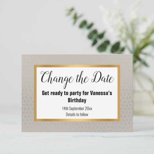 ELEGANT SILVER GRAY GOLD ÄNDERN DAS DATUM RSVP KARTE (Stehend Vorderseite)