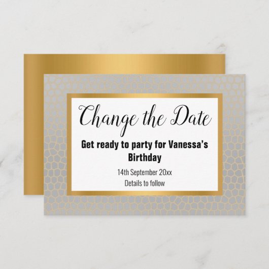 ELEGANT SILVER GRAY GOLD ÄNDERN DAS DATUM RSVP KARTE (Vorne/Hinten)