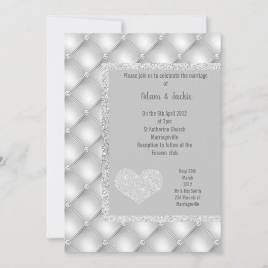 ELEGANT SILVER GRAY HERZ DIAMOND WEDD EINLADUNG (Vorderseite)