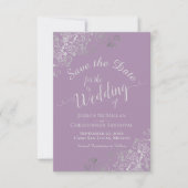 Elegant Silver Gray Lace Lavender Wedding Save The Date (Vorderseite)