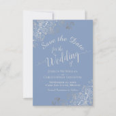 Elegant Silver Gray Lace Periwinkle Blue Wedding Save The Date (Vorderseite)