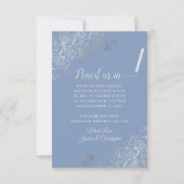 Elegant Silver Gray Lace Periwinkle Blue Wedding Save The Date (Rückseite)