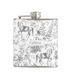Elegant Silver Gray Reittier Toile Name Flachmann