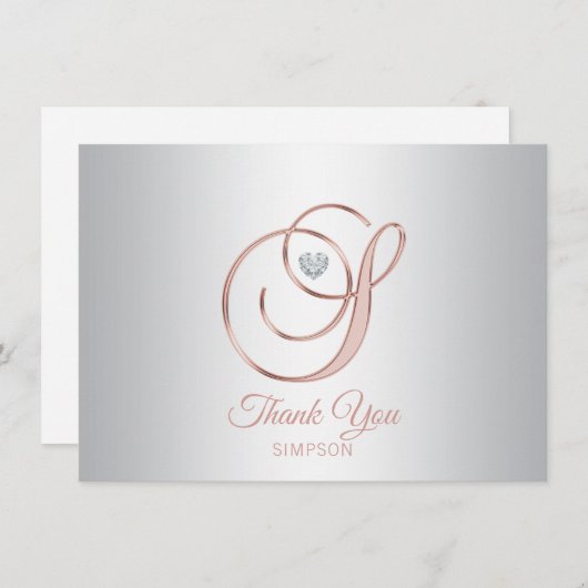 Elegant Silver Gray Rose Gold Vielen Dank | S Dankeskarte (Vorne/Hinten)