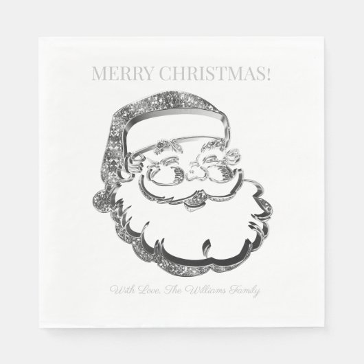 Elegant Silver Gray Santa Claus Frohe Weihnachten Serviette (Vorderseite)