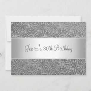 Elegant Silver Grey Paisley Party Invitation Einladung