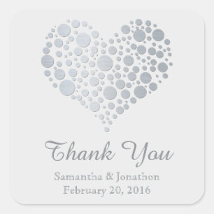 Elegant Silver Heart Light Gray Wedding Vielen Dan Quadratischer Aufkleber