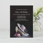 Elegant Silver High Heel Shoes Birthday Party Einladung (Stehend Vorderseite)