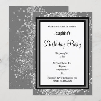 ELEGANT SILVER HOLOGRAPHIC GRAY BLACK BIRTHDAY EINLADUNG