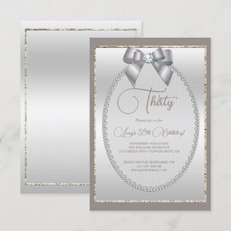 Elegant Silver Jeweled Bow Birthday Einladung