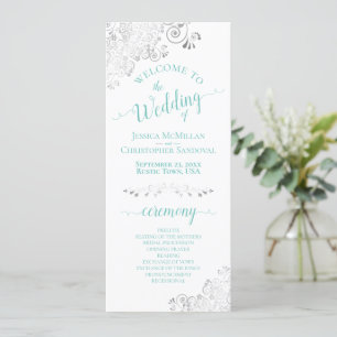 Elegant Silver Lace Aqua Aquamarin auf White Weddi Programm