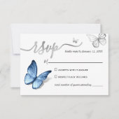 Elegant Silver Light Baby Blue Butterfly Wedding RSVP Karte (Vorderseite)