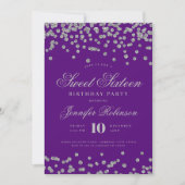 Elegant Silver Lila Confetti Foto Sweet 16 Einladung (Vorderseite)
