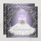 Elegant Silver Lila Quinceanera Einladungen (Vorne/Hinten)