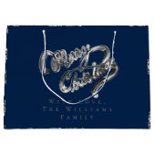 Elegant Silver Look Script Frohe Weihnachten Blau Große Geschenktüte (Vorderseite)