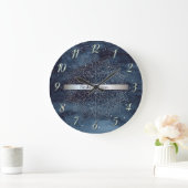 Elegant Silver Mandala Stripe Navy Blue Große Wanduhr (Zuhause)