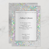 ELEGANT SILVER MARBLE HOLOGRAPHIC PASTEL WEDING EINLADUNG (Vorne/Hinten)