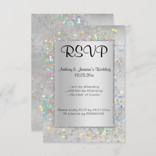 ELEGANT SILVER MARBLE HOLOGRAPHISCHE UAWG EINLADUNG (Vorne/Hinten)