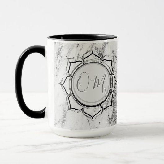 Elegant Silver Marble Lotus OM Tasse (Links)