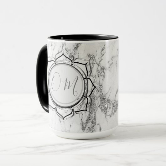 Elegant Silver Marble Lotus OM Tasse (Vorderseite Links)