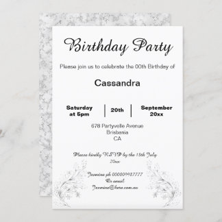 ELEGANT SILVER MARBLE SCHWARZ-WEISSER KUSTOM GEBUR EINLADUNG