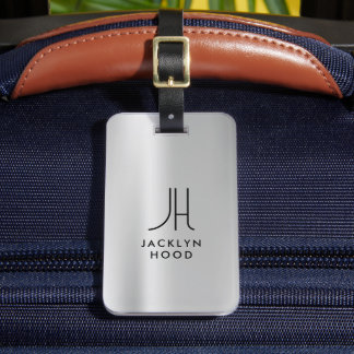 Elegant Silver Metallic Brushed Monogram Initial Gepäckanhänger