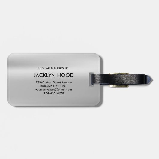 Elegant Silver Metallic Brushed Monogram Initial Gepäckanhänger (Rückseite horizontal)