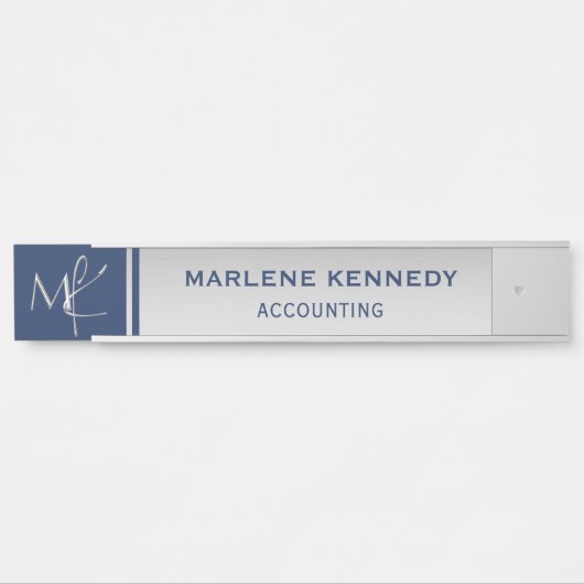 Elegant Silver Monogram Navy Blue Türschild (Vorderseite )