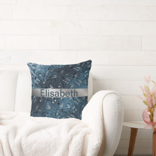 elegant silver music notes in blue throw pillow kissen