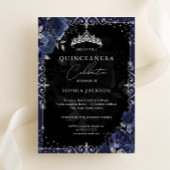 Elegant Silver Navy Rose Quinceanera Folieneinladung