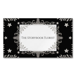 Elegant Silver Ornate Star & Leaf Black Celestial Magnetische Visitenkarte